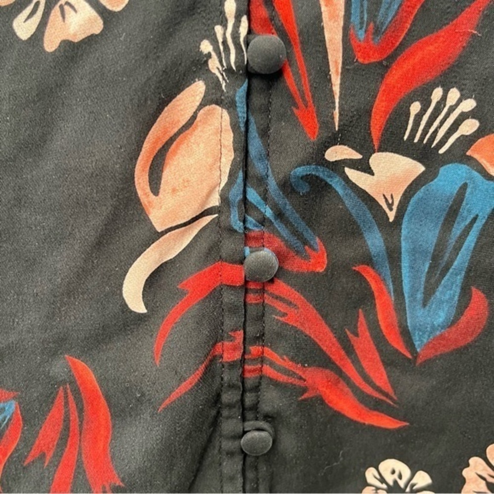 Joie Black Floral Silk Button Up Blouse Top Women Small Elastic Cuff Frill Lined - Picture 7 of 13